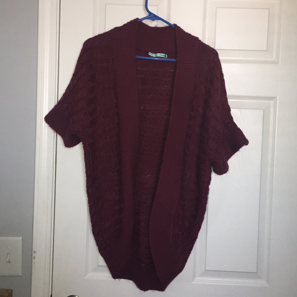 Maroon / Wine Short Sleeve Sweater Cardigan M